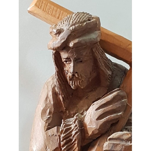 695 - Hand Carved Statue of Jesus Carrying the Cross to Calvary, Unknown Artist, (Approx. H: 26cm)