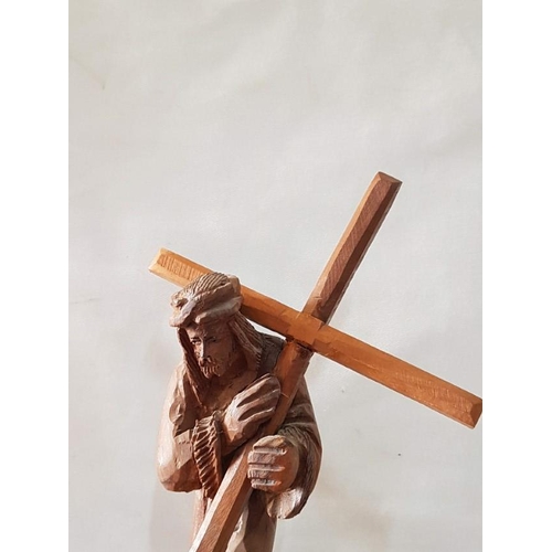 695 - Hand Carved Statue of Jesus Carrying the Cross to Calvary, Unknown Artist, (Approx. H: 26cm)