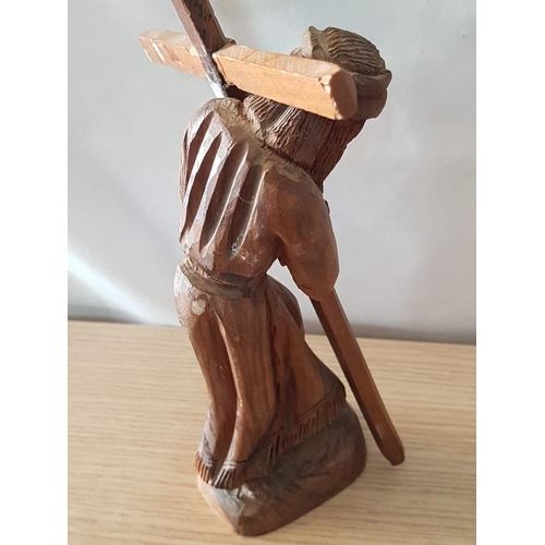 695 - Hand Carved Statue of Jesus Carrying the Cross to Calvary, Unknown Artist, (Approx. H: 26cm)