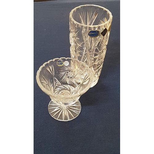 680 - Bohemia Crystal Vase (H: 20.5cm), and Sweet Dish / Bowl (Ø: 12.5cm, H: 11cm), (2)