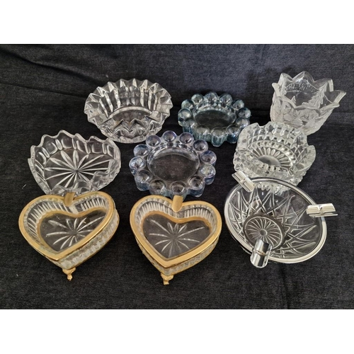 689 - Collection of Assorted Glass Ashtrays and Fluted Sweet Dish(9)