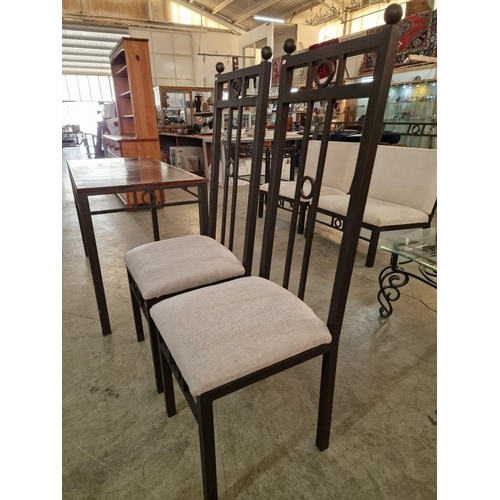 Pair of Heavy Metal Dining Chairs with Cream Padded Fabric Seat & Back