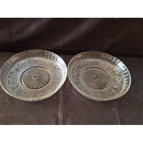 703 - 2 x Matching Large Retro Glass Serving Bowls / Trays, (Approx. Ø: 30cm, H: 5.5cm each), (2)