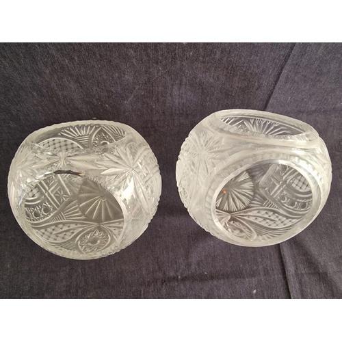 704 - Pair of Spherical Shape Crystal Baskets / Sweet Dishes with Carrying Handles, (Approx. Ø: 20cm), (2)