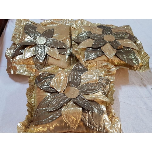 705 - Set of 3 x Decorative Gold Tone Pillows, (Approx. 35 x 35cm each), Together with Large Clown Doll, (... 