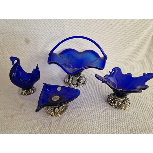 707 - Collection of Cobalt Blue Murano Style Art Glass Bowls (Large Basket, Swan Design and Two Others), e... 