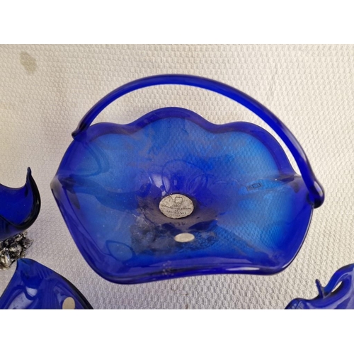 707 - Collection of Cobalt Blue Murano Style Art Glass Bowls (Large Basket, Swan Design and Two Others), e... 