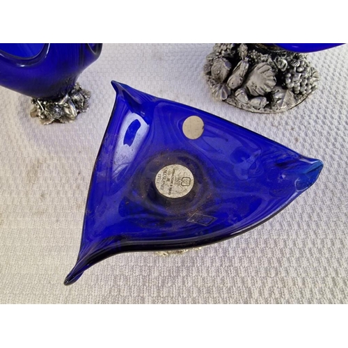 707 - Collection of Cobalt Blue Murano Style Art Glass Bowls (Large Basket, Swan Design and Two Others), e... 