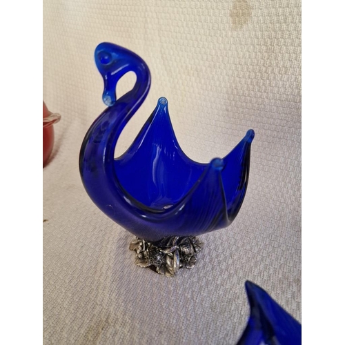 707 - Collection of Cobalt Blue Murano Style Art Glass Bowls (Large Basket, Swan Design and Two Others), e... 