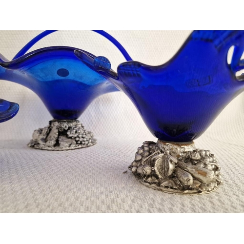 707 - Collection of Cobalt Blue Murano Style Art Glass Bowls (Large Basket, Swan Design and Two Others), e... 