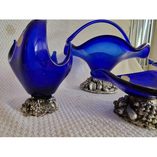 707 - Collection of Cobalt Blue Murano Style Art Glass Bowls (Large Basket, Swan Design and Two Others), e... 