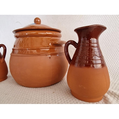 708 - Spanish Terracotta Casserole / Crock Pot with Lid, Together with Pair of Similar Part Glazed Terraco... 