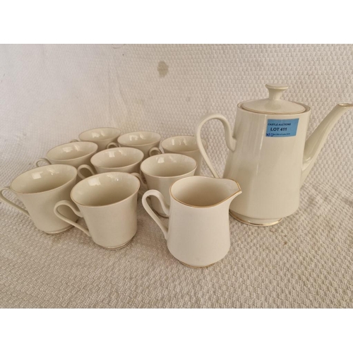 709 - Crown China Coffee Set, Simple & Tasteful White Colour with Gold Trim; Coffee Pot, Milk Jug and 8 x ... 