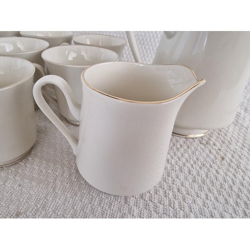 709 - Crown China Coffee Set, Simple & Tasteful White Colour with Gold Trim; Coffee Pot, Milk Jug and 8 x ... 