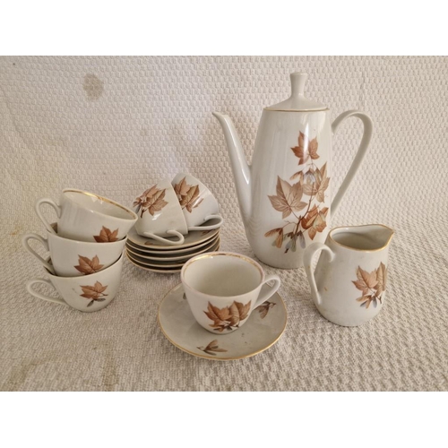 710 - Colditz (Germany) Tea Set, White Colour with Leaf Pattern and Gold Trim; Tea Pot, Milk Jug and 6 x C... 