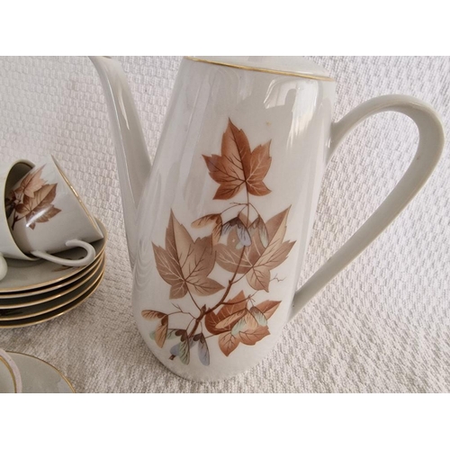 710 - Colditz (Germany) Tea Set, White Colour with Leaf Pattern and Gold Trim; Tea Pot, Milk Jug and 6 x C... 