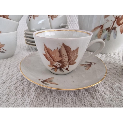 710 - Colditz (Germany) Tea Set, White Colour with Leaf Pattern and Gold Trim; Tea Pot, Milk Jug and 6 x C... 