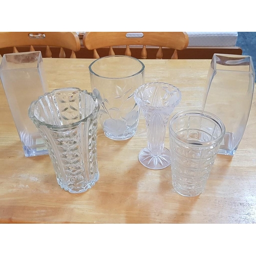 712 - Collection of 6 x Assorted Glass & Cut Glass Vases, (Approx. H's: 22cm to 30cm)