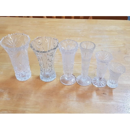 714 - Collection of 6 x Crystal and Cut Glass Vases, (Approx. H's: 10 to 21cm)