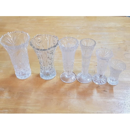 714 - Collection of 6 x Crystal and Cut Glass Vases, (Approx. H's: 10 to 21cm)