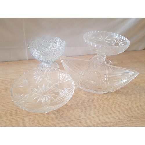 696 - Collection of 4 x Different Shape Crystal Bowls / Sweet Dishes, (4)