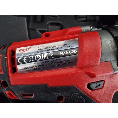 100 - Milwaukee 'M12 Fuel' 12v Cordless Drill in Fitted Case with 2 x Lithium-Ion Batteries, Charger and M... 