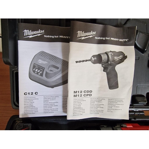 100 - Milwaukee 'M12 Fuel' 12v Cordless Drill in Fitted Case with 2 x Lithium-Ion Batteries, Charger and M... 