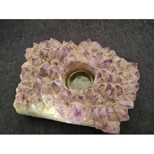 14 - Amethyst Quartz Candle Holder, (Approx. 14 x 11 x 6cm), Together with Decorative Glass Paper Weight,... 