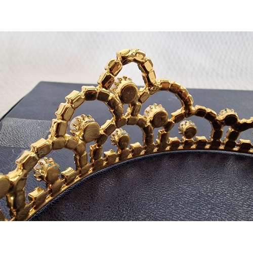 15 - Decorative Tiara; Gold Tone with Clear Stones and Simulated Pearls