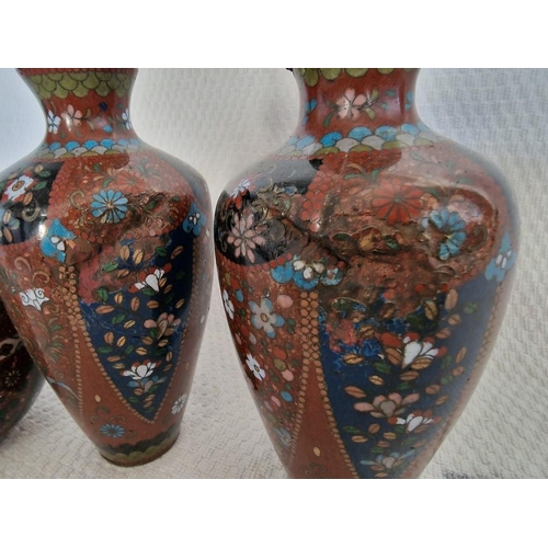 391 - Decorative Pair of Cloisonne Vases and Lidded Ginger Jar, (Approx. Max. H: 18cm), (a/f), (3)