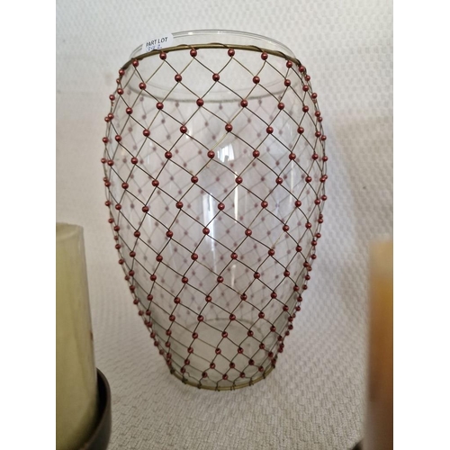 392 - Decorative Metal 5-Candle Holder, (Approx. L: 62cm, Together with Glass Vase with Beaded Decorative ... 