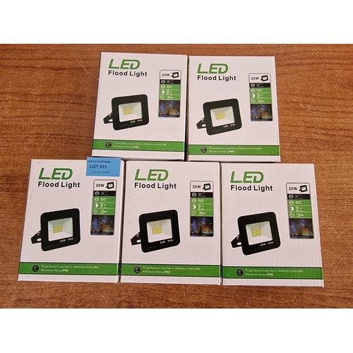 500 - 5 x LED Flood Flights, 20W, Long Life 50,000h, 120 Degree Beaming Angle, Unused in Boxes, (5)