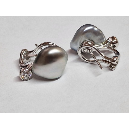 169 - Mikimoto 18kt White Gold, Diamond and South Sea Baroque Black Pearl Earrings and Ring Set; Ring has ... 