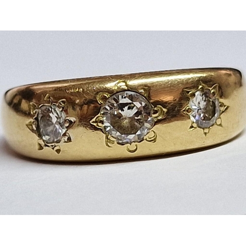 170 - 18ct Gold 3-Diamond Ring; Centre Round Cut Diamond, Approx. 0.3ct, Together with 2 x Round Cut Side ... 