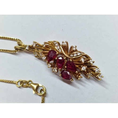 171 - 18ct Gold, Diamond and Ruby Set of Earrings and Matching Pendant on Necklace; Very Decorative & Eleg... 