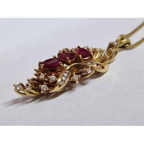 171 - 18ct Gold, Diamond and Ruby Set of Earrings and Matching Pendant on Necklace; Very Decorative & Eleg... 