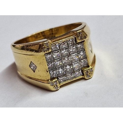 172 - Substantial 18ct Gold and Pave Set Diamond Ring; Approx. 21 x Princess Cut Pave Set Diamond Face, wi... 