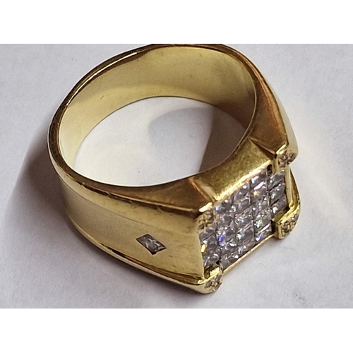 172 - Substantial 18ct Gold and Pave Set Diamond Ring; Approx. 21 x Princess Cut Pave Set Diamond Face, wi... 