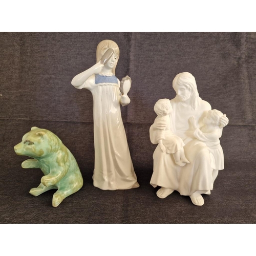 456 - 3 x Ornaments; 'Brooks & Bentley' The Children's Blessing, Lladro Style Girl Brushing Hair and Green... 