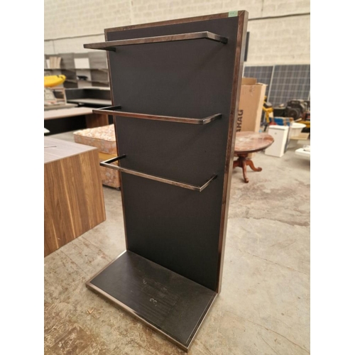 472 - Modern / Stylish Shop Display Rails, Free Standing with Black Vinyl Backing and Polished Steel Surro... 