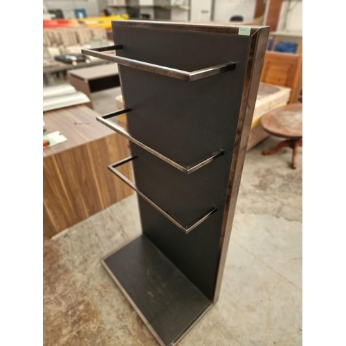 472 - Modern / Stylish Shop Display Rails, Free Standing with Black Vinyl Backing and Polished Steel Surro... 