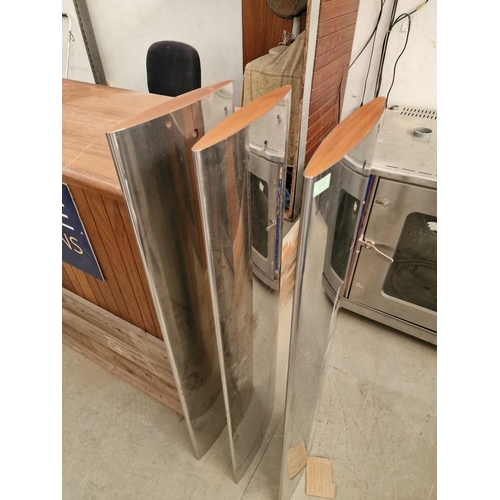 473 - 3 x Stainless Steel Clad, Shop Display Rail Sides / Uprights, in Shape or Style of Airplane Wing, wi... 