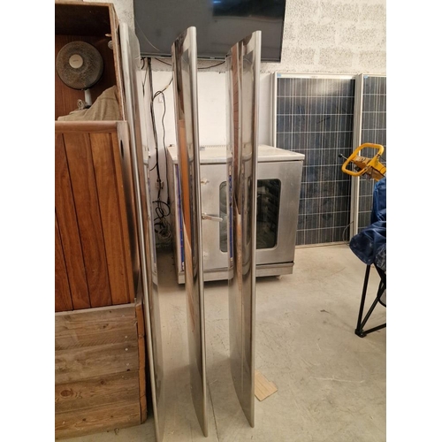 473 - 3 x Stainless Steel Clad, Shop Display Rail Sides / Uprights, in Shape or Style of Airplane Wing, wi... 