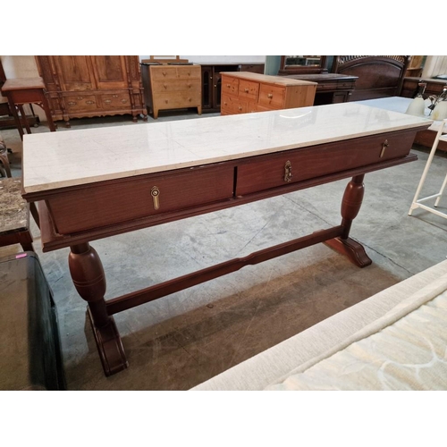 474 - Classical Style Marble Top Console / Hall Table with 2 Drawers Over Turned Wooden Legs and Spacer, (... 