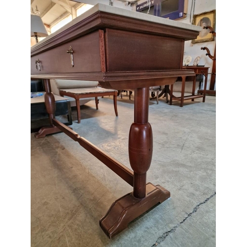 474 - Classical Style Marble Top Console / Hall Table with 2 Drawers Over Turned Wooden Legs and Spacer, (... 