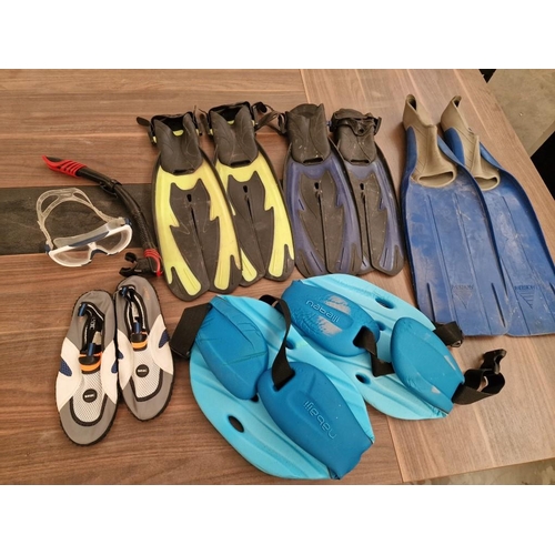 476 - Collection of Beach / Pool Items; 3 x Pair of Fins / Flippers, Floatation Aids, Beach Shoes, Googles... 