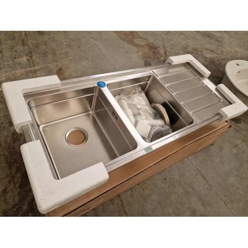 480 - 'Karag' Stainless Steel Double Bowl, Right Drainer Sink Unit, Unused in Box, (Approx. 116 x 50cm)