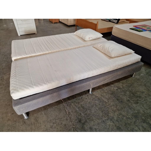 487 - 2 x Single Bed Bases with Grey Fabric Surround (Approx. 90 x 200cm), Together with 2 x IKEA 'Moshult... 