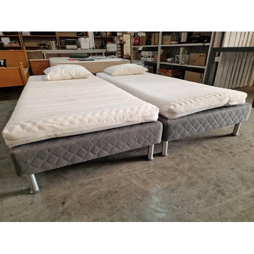 487 - 2 x Single Bed Bases with Grey Fabric Surround (Approx. 90 x 200cm), Together with 2 x IKEA 'Moshult... 