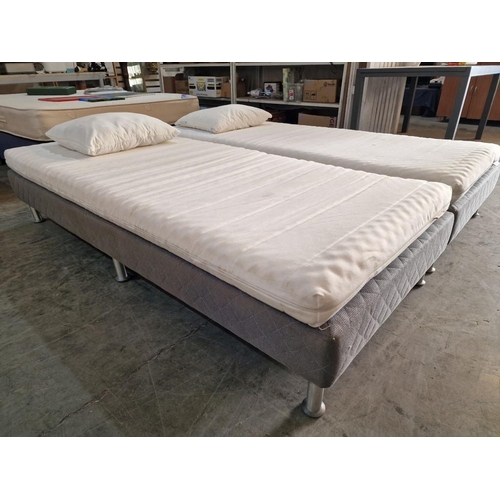 487 - 2 x Single Bed Bases with Grey Fabric Surround (Approx. 90 x 200cm), Together with 2 x IKEA 'Moshult... 